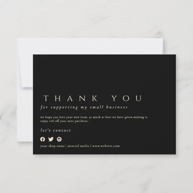 Modern Simple Professional Black and Gold Thank You Card (Back)