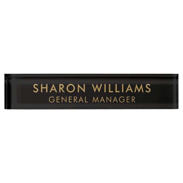 Modern Simple Professional Black Gold Office Title Desk Name Plate (Front)