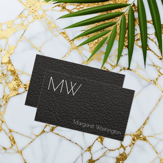 Modern Simple Professional Black Leather Minimal Business Card (leather grain image business cards)