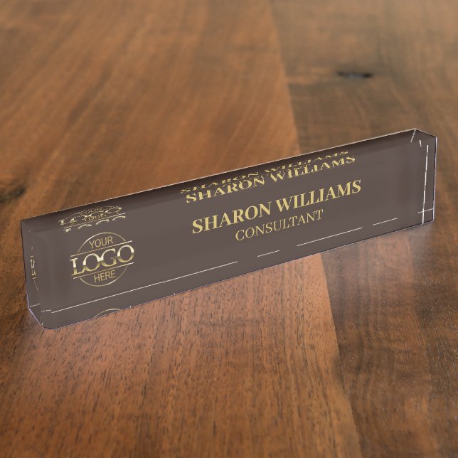 Modern Simple Professional Brown Gold Office Title Desk Name Plate (Side)