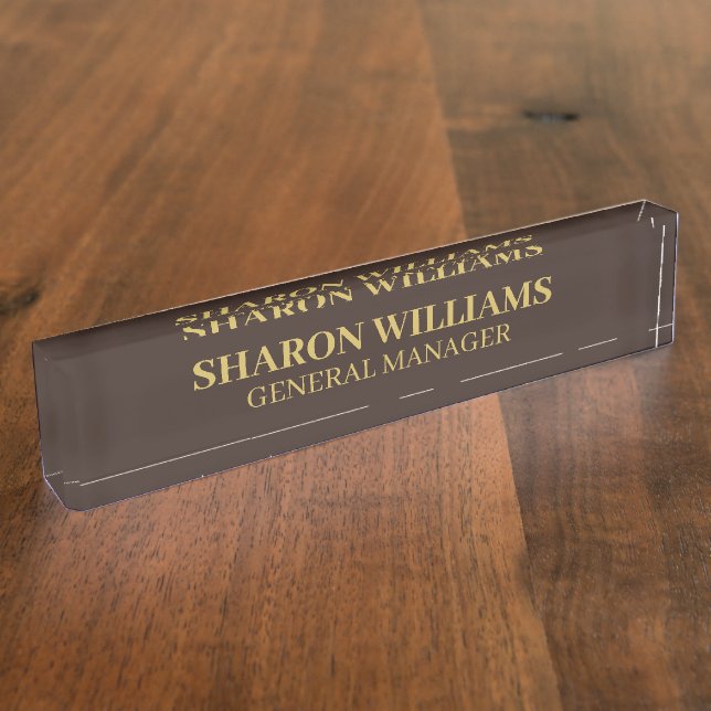 Modern Simple Professional Brown Gold Office Title Desk Name Plate (Side)