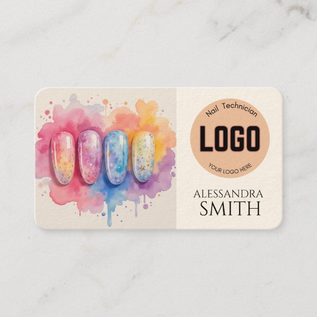 Modern Simple Professional Business Nail Tech Card (Front)