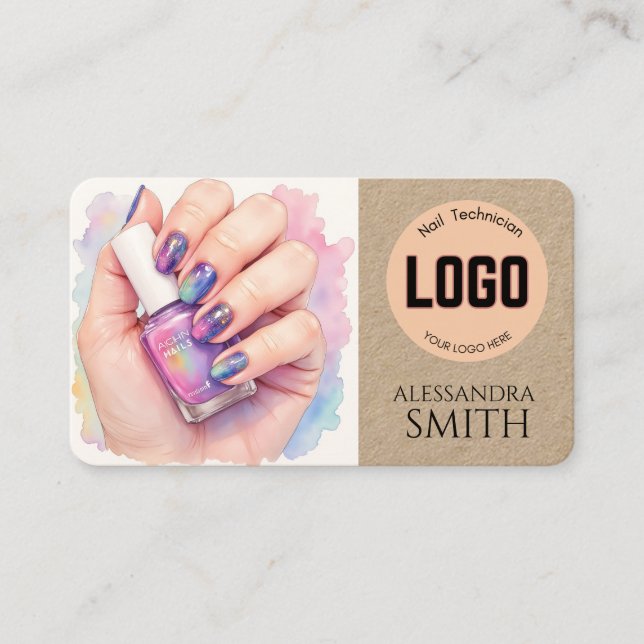 Modern Simple Professional Business Nail Tech Card (Front)