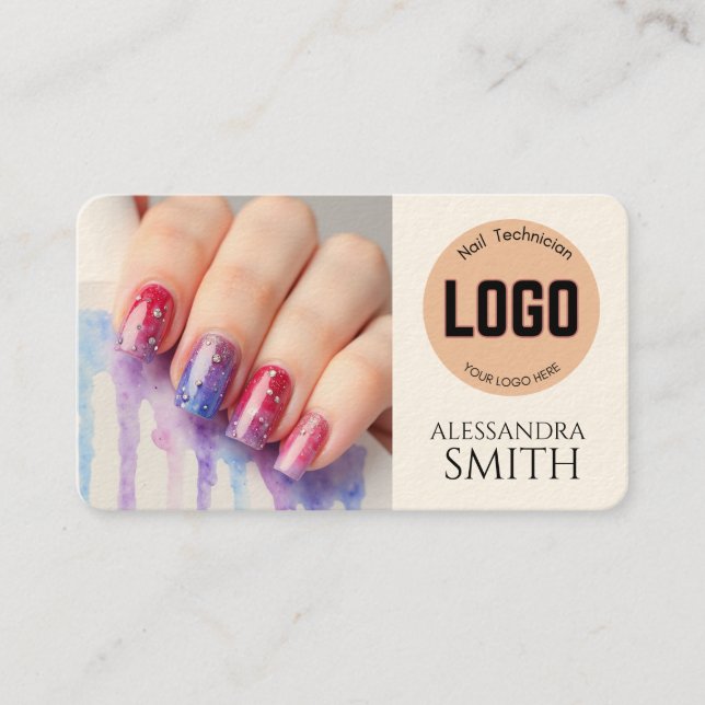 Modern Simple Professional Business Nail Tech Card (Front)