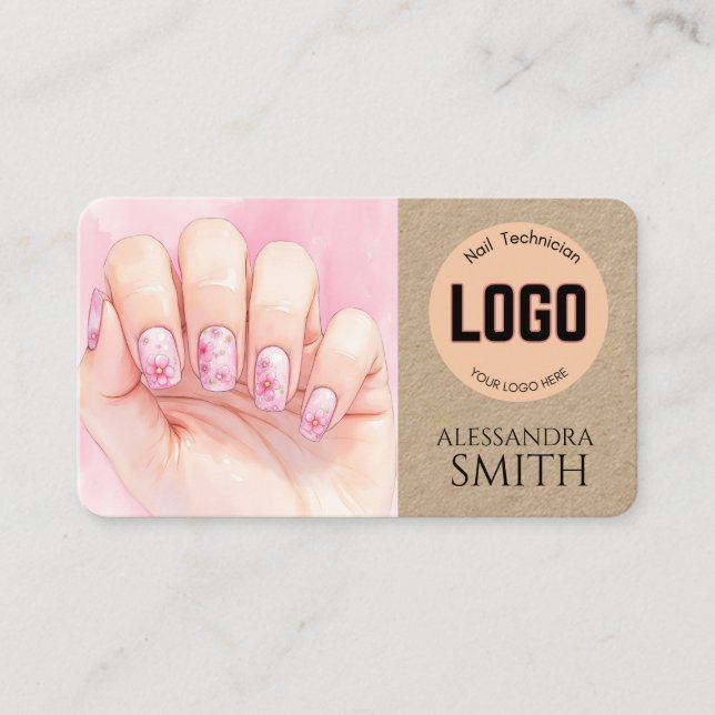 Modern Simple Professional Business Nail Tech Card (Front)