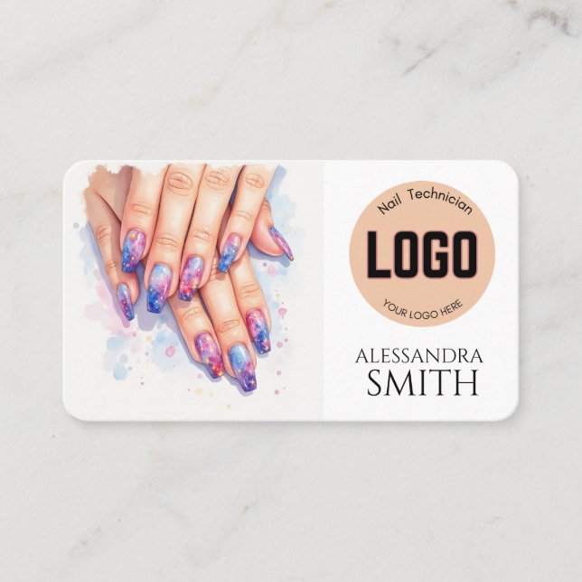 Modern Simple Professional Business Nail Tech Card (Front)