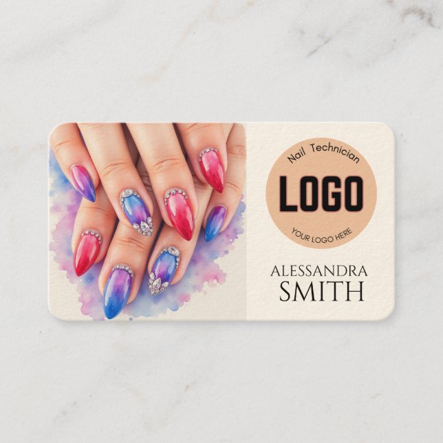 Modern Simple Professional Business Nail Tech Card (Front)