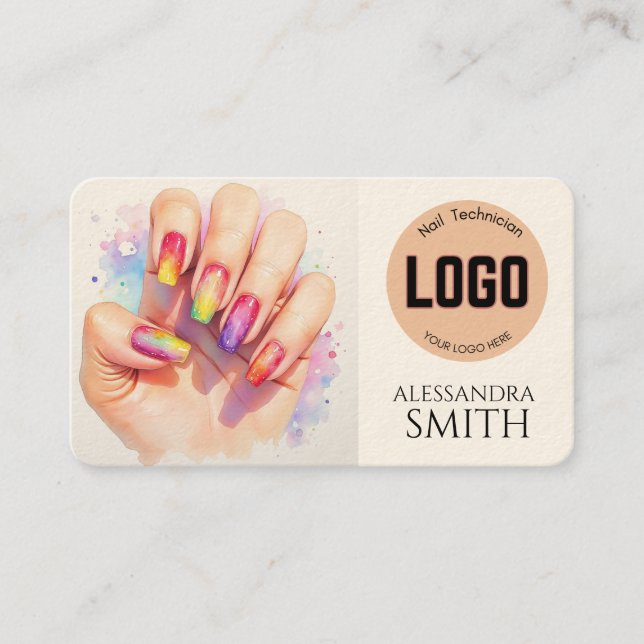 Modern Simple Professional Business Nail Tech Card (Front)