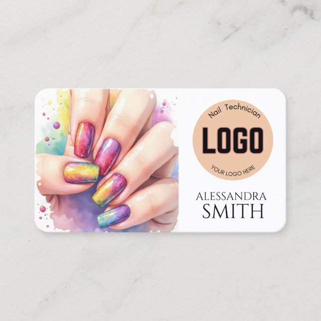 Modern Simple Professional Business Nail Tech Card (Front)
