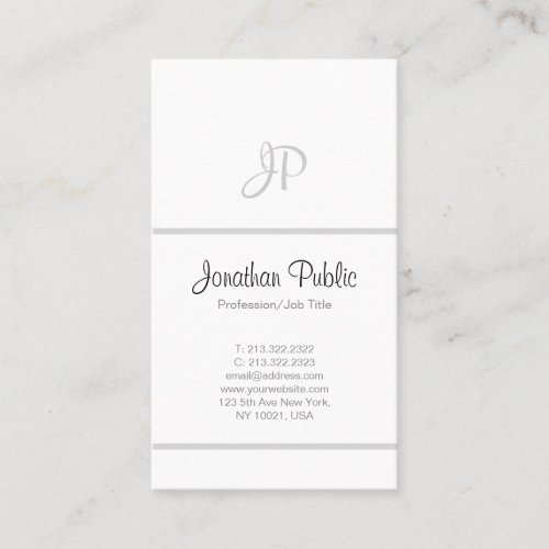 Modern Simple Professional Elegant Monogram White Business Card