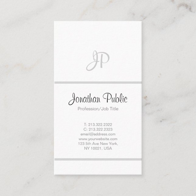 Modern Simple Professional Elegant Monogram White Business Card (Front)