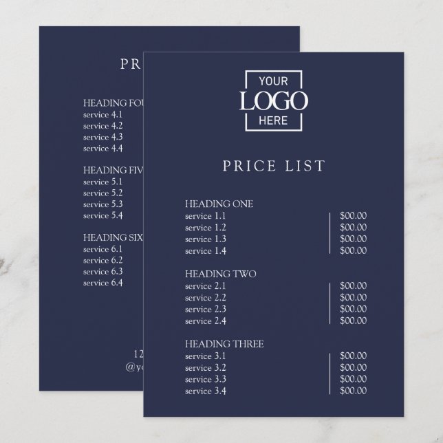 Modern Simple Professional Logo Menu Price List (Front/Back)