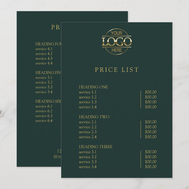 Modern Simple Professional Logo Menu Price List (Front/Back)
