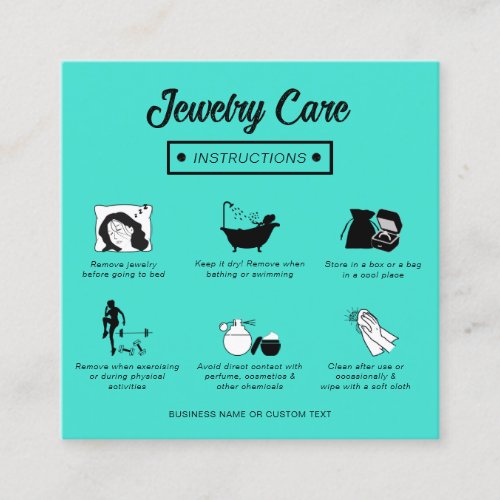 Modern Simple Professional Teal Jewelry Care Guide Square Business Card