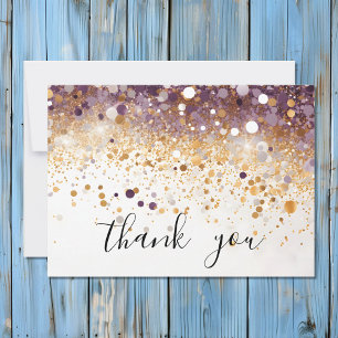 Modern Simple Purple and Gold Sequin Script Thank You Card