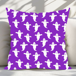Modern Simple Purple and White Ghosts Halloween Throw Pillow
