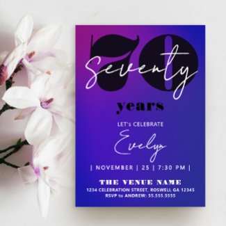 Modern Simple Purple Blue Ombre 70th Bold Typo