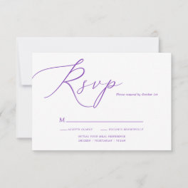 Modern Simple Purple Calligraphy Wedding RSVP Card