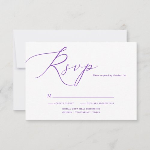 Modern Simple Purple Calligraphy Wedding  RSVP Card