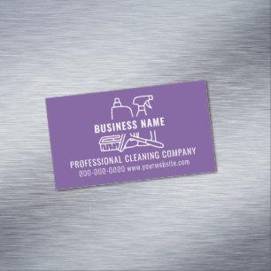 Modern Simple Purple Cleaning Company Business Card Magnet