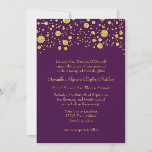 Modern Simple Purple Gold Glitter Elegant Wedding Invitation