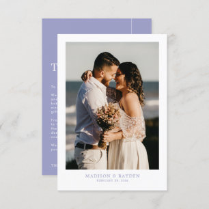 Modern Simple Purple Lavender with Photo Wedding Thank You Card