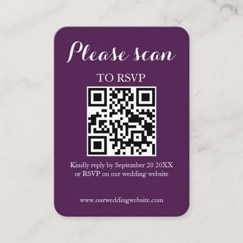 Modern Simple Purple QR Code  RSVP Wedding Enclosure Card
