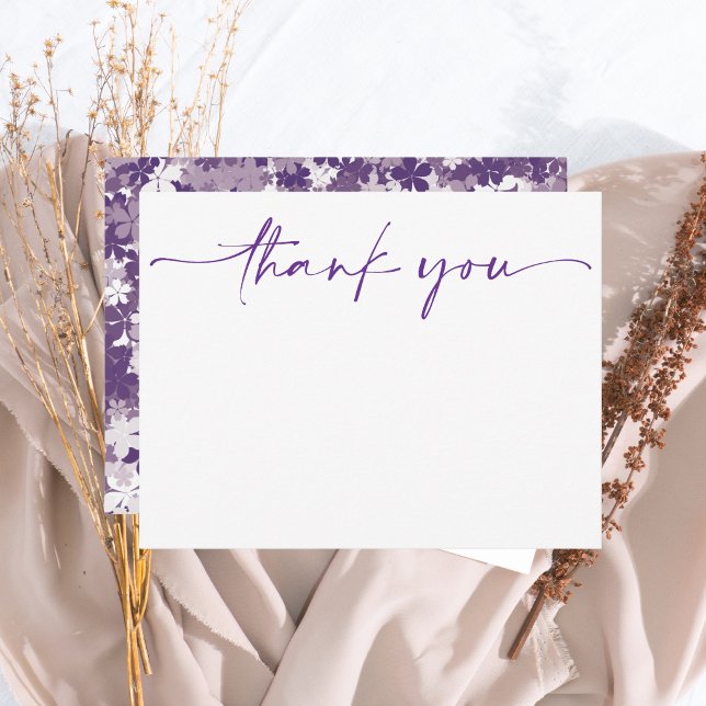 Modern Simple Purple Thank You Script Greeting Note Card (Creator Uploaded)