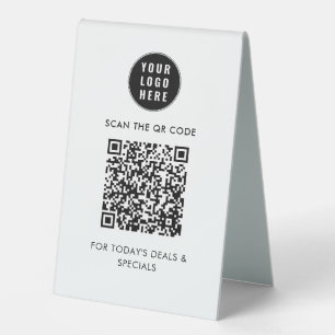 Modern Simple QR Code and Business Logo Table Tent