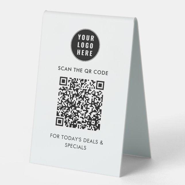 Modern Simple QR Code and Business Logo Table Tent (Front)