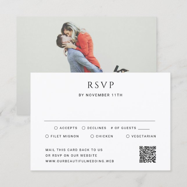 Modern Simple QR Code Photo Wedding RSVP Card (Front/Back)