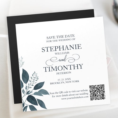Modern Simple QR Code Save The Date Blue Wedding Magnetic Invitation