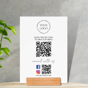Modern Simple QR Code White Menu Logo Contactless Holder