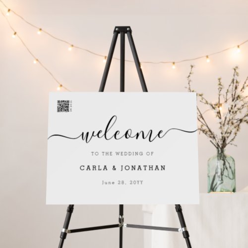 Modern Simple QR Wedding Reception Welcome Sign