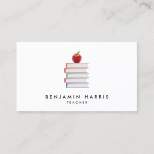 Modern Simple Red Apple And Books Teacher Business Card