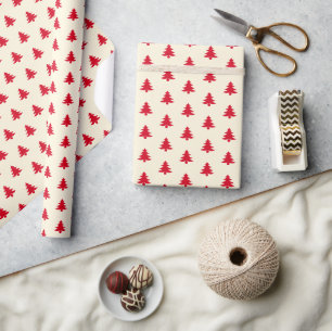 Modern Simple Red Christmas Trees on Beige Wrapping Paper