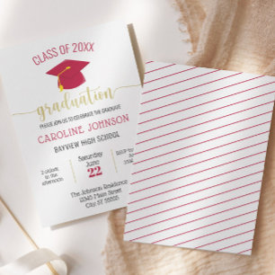 Modern Simple Red Gold Graduation Invitation