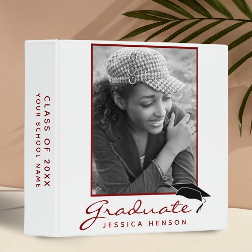 Modern Simple Red Graduation Keepsake Photo Album 3 Ring Binder