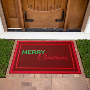 Modern simple RED GREEN MERRY Christmas Welcome Doormat