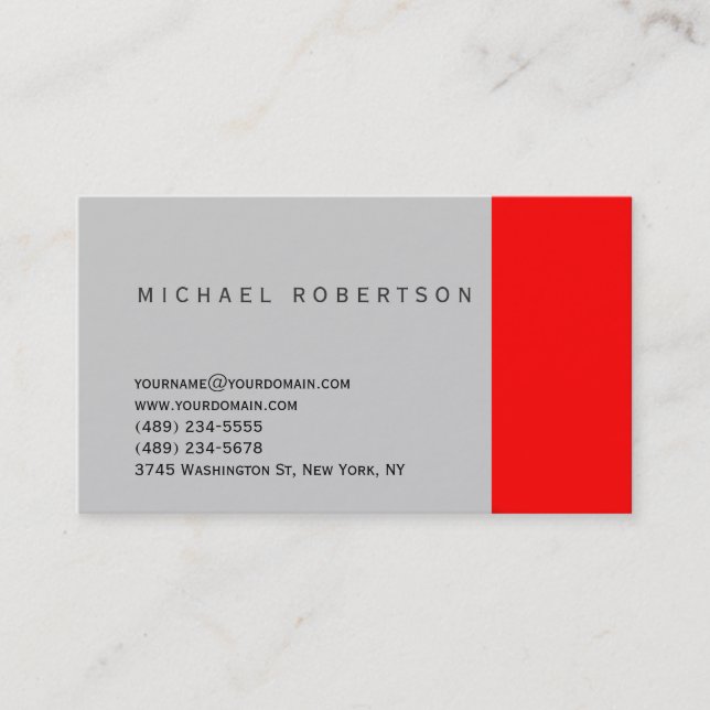 Modern Simple Red Grey Consultant Business Card (Front)