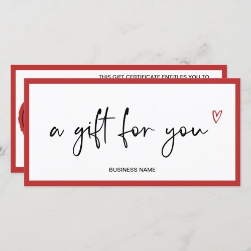 Modern simple red heart logo gift certificate