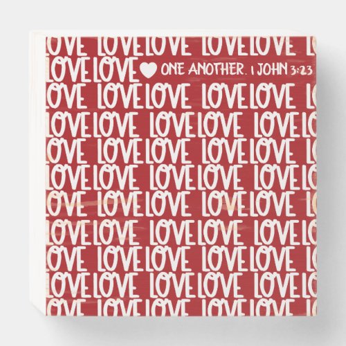 Modern Simple Red Love Script Pattern Bible Verse  Wooden Box Sign