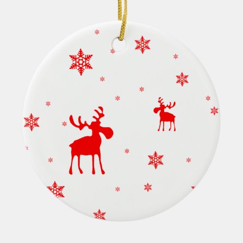 Modern Simple Red Moose Snowflakes Ceramic Ornament