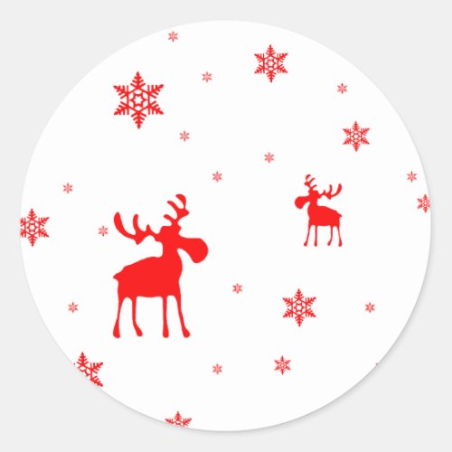 Modern Simple Red Moose Snowflakes Classic Round Sticker