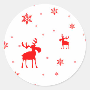 Modern Simple Red Moose Snowflakes Classic Round Sticker