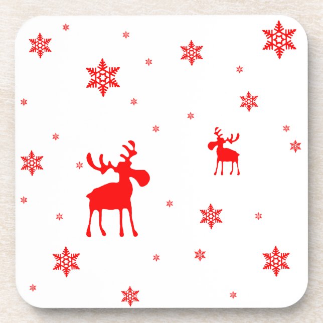 Modern Simple Red Moose Snowflakes Coaster (Front)