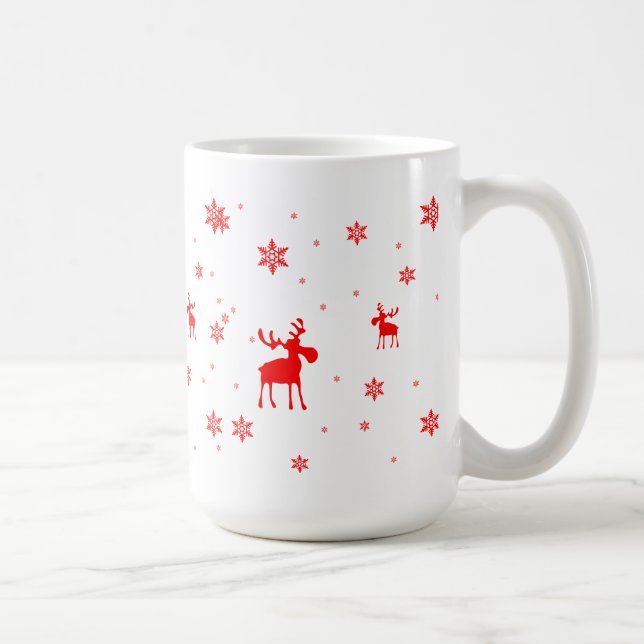 Modern Simple Red Moose Snowflakes Coffee Mug (Right)