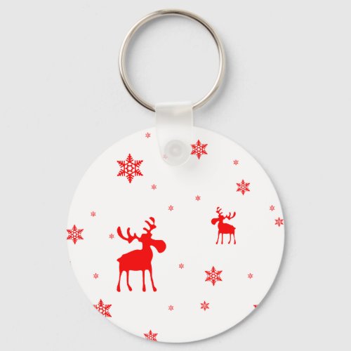 Modern Simple Red Moose Snowflakes Keychain