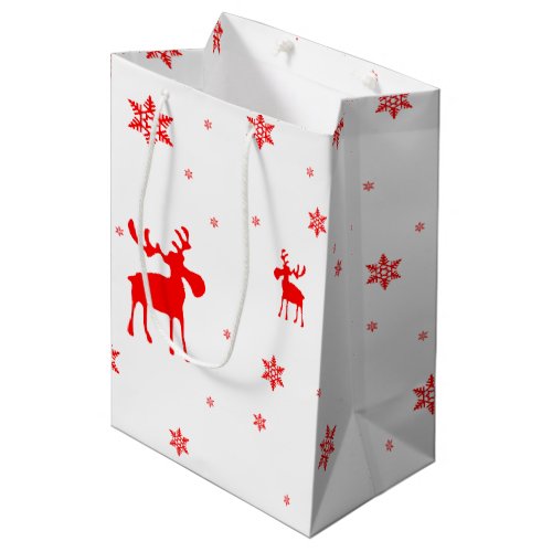 Modern Simple Red Moose Snowflakes Medium Gift Bag