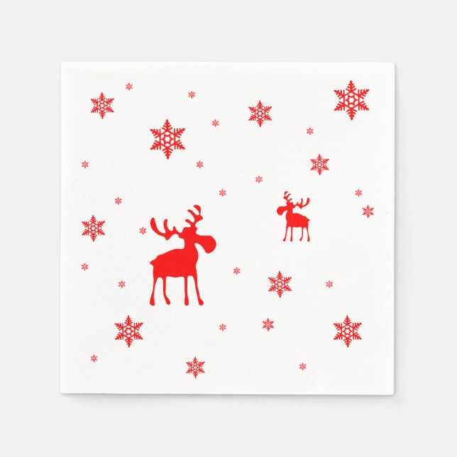 Modern Simple Red Moose Snowflakes Napkins (Front)